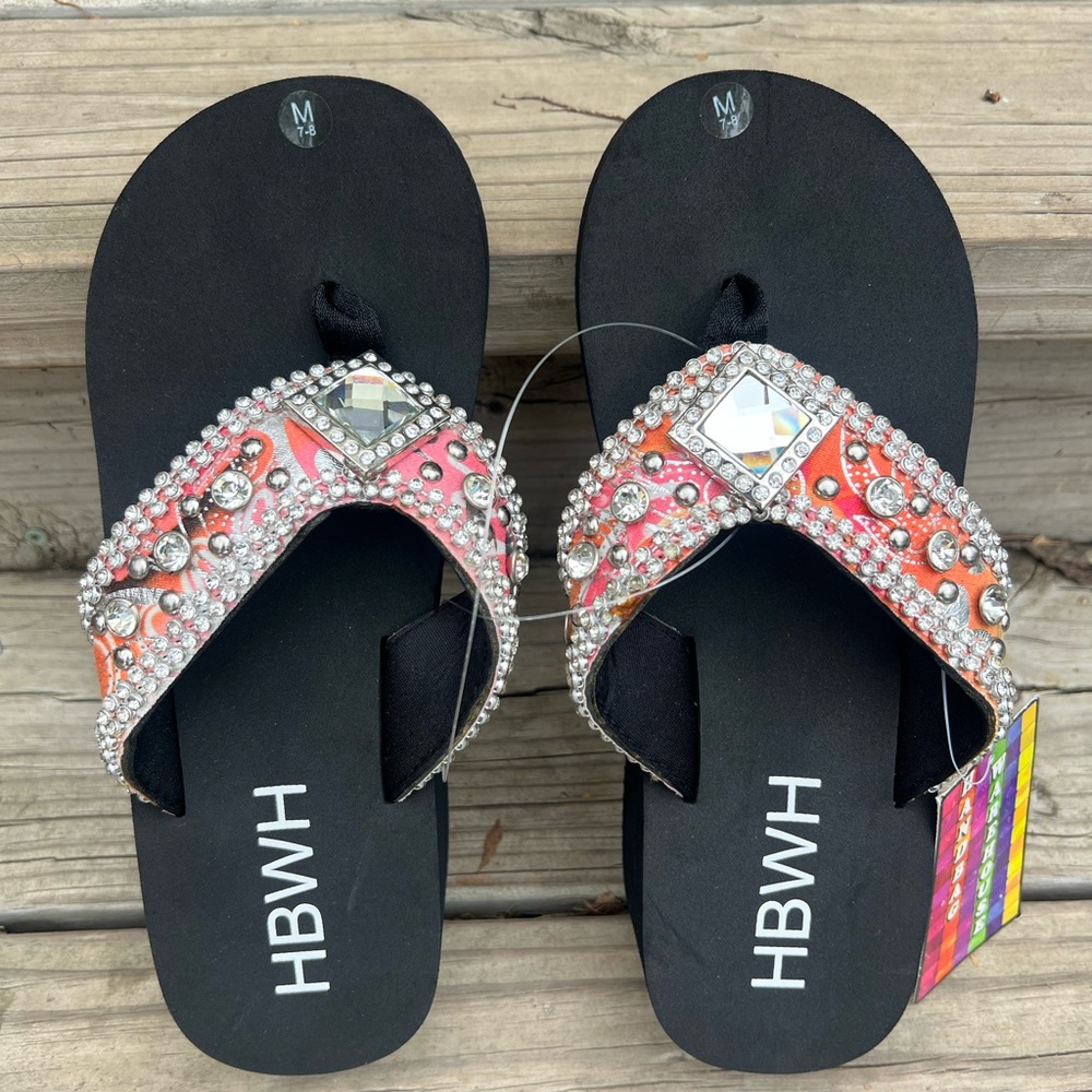 Black and Pink Embellished Women's Sandals